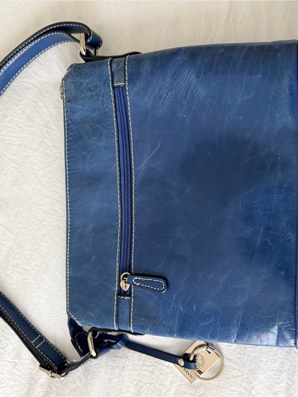 Navy Leather Giani Bernini Bag - Classic Women's Shoulder Bag - Picture 10 of 13